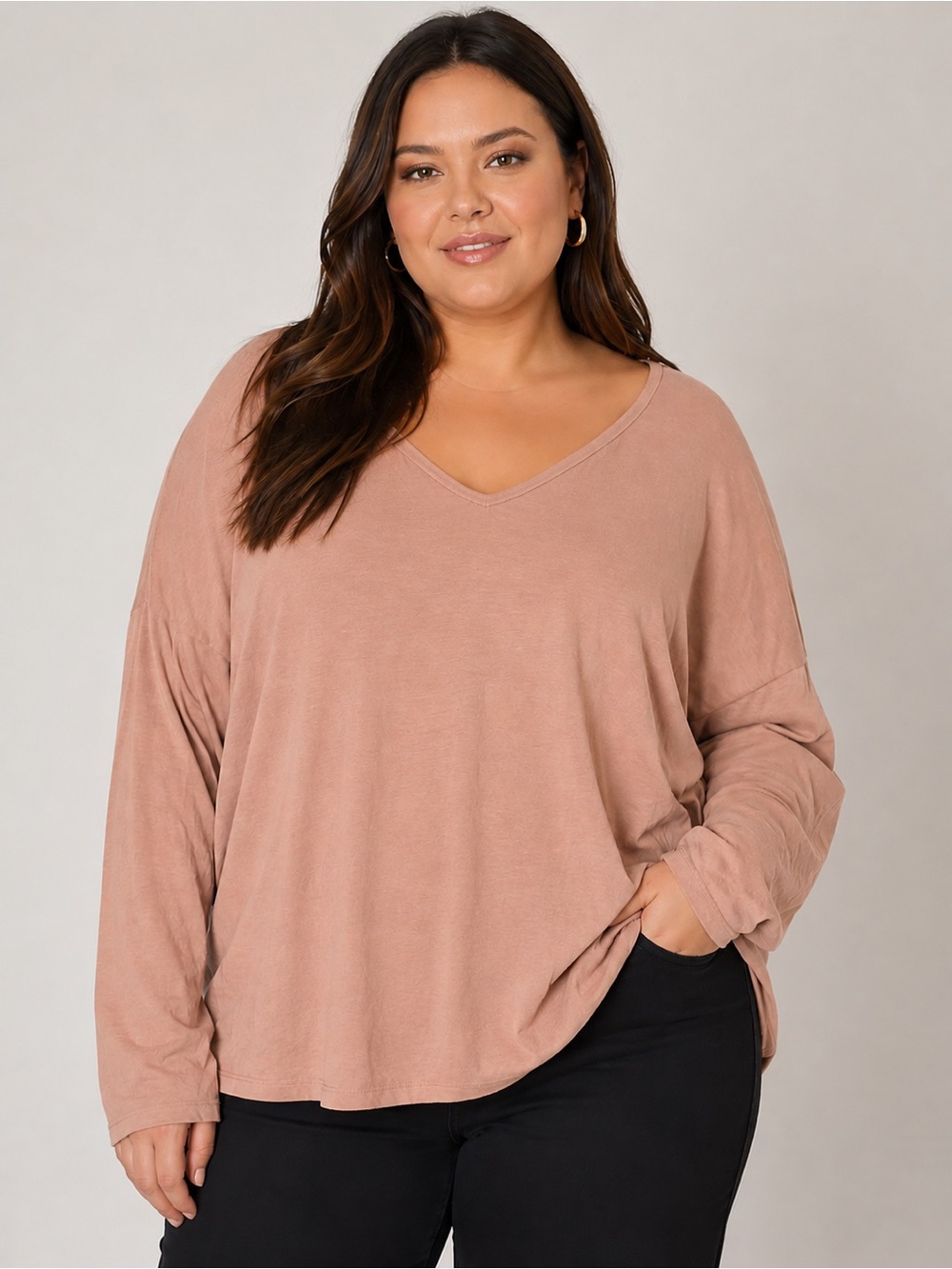 ASOS V-Neck Long Sleeve Top in Dusty Rose